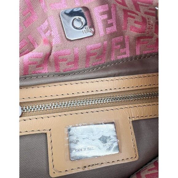 Rare Vintage FENDI Pink Monogram FF Zucca Logo Embossed Canvas Top Handl… - Picture 9 of 14